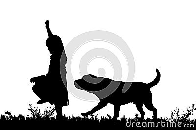 Vector silhouette of a girl with a dog. Stock Photo