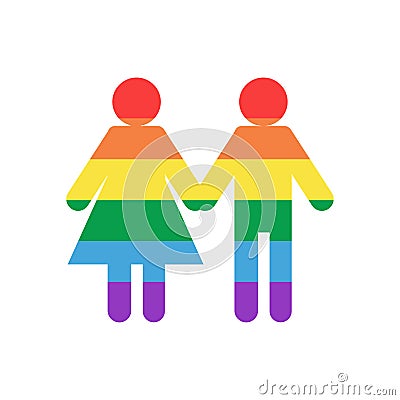 Vector silhouette girl and guy hold hands flag rainbow Vector Illustration