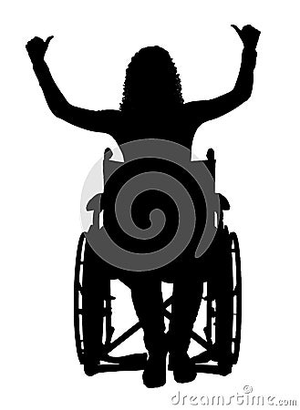 Vector silhouette of a happy disabled woman in a wheelchair Stock Photo