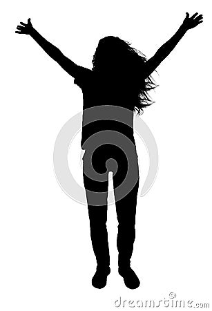 Vector silhouette of a happy woman with arms raised. Stock Photo
