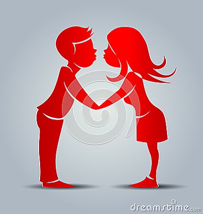 Vector silhouette kissing girls and a boy Vector Illustration
