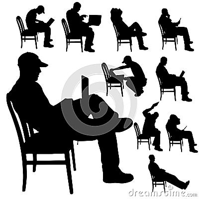 Vector silhouette of a man with a computer. Vector Illustration