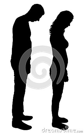 Vector silhouette of a man and a woman experiencing sadness and shame Stock Photo