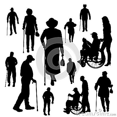 Vector silhouette of old people. Vector Illustration