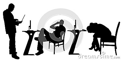 Vector silhouette of a people with a computer. Vector Illustration