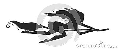 Vector silhouette of a rapid witch flying on a broomstick Vector Illustration