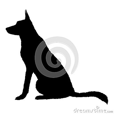 Vector Silhouette Sitting German Shepherd Dog Vector Illustration