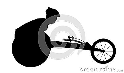 Vector silhouette of sportsman disabled in a racing wheelchair Stock Photo