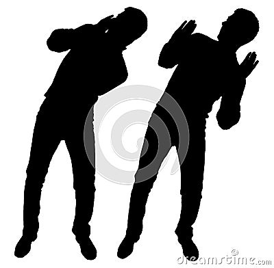 Vector silhouette of two men experiencing fear and fright Stock Photo