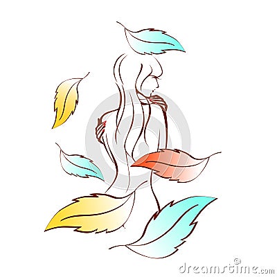 Vector silhouette of woman with colorful feathers Vector Illustration