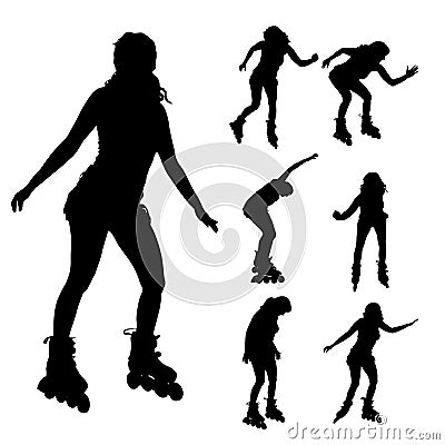 Vector silhouette of a woman on roller skates. Vector Illustration