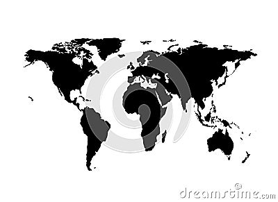 Vector silhouette of world map. Black on white Vector Illustration