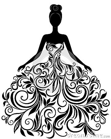 Vector silhouette of young woman in dress Vector Illustration