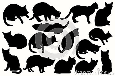 Vector silhouettes of cats in different positions. Vector Illustration