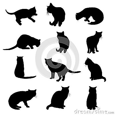 Vector silhouettes of cats isolated on white background Vector Illustration