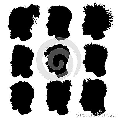 Vector silhouettes of Male Haircuts. For hairstyle barber shop Vector Illustration