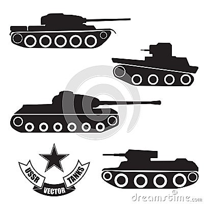 Vector silhouettes of old Soviet tanks Vector Illustration