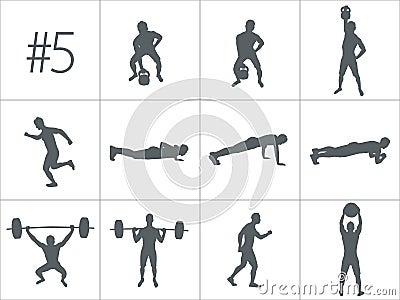 Vector silhouettes of people doing fitness and crossfit workouts Vector Illustration