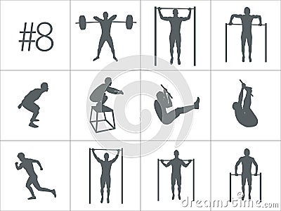 Vector silhouettes of people doing fitness and crossfit workouts Vector Illustration