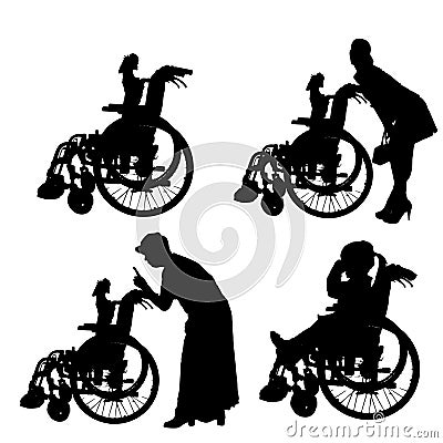 Vector silhouettes of people in a wheelchair. Vector Illustration