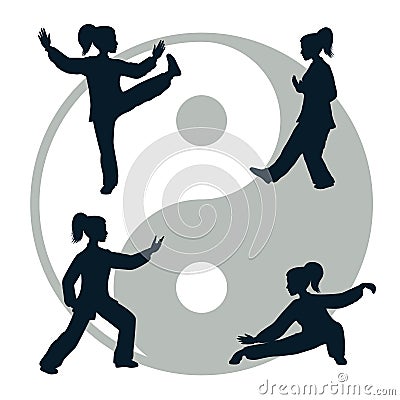 Vector silhouettes of Tai Chi Vector Illustration