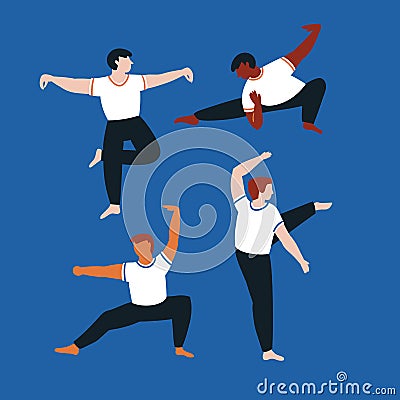 MobileVector silhouettes of young men perform a few forms of Tai Chi. Sport card design. Vector Illustration
