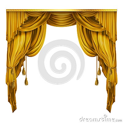 Vector silk, velvet theatrical curtain with folds, drape. Decoration element. Great concept for presentation, show. Vector Illustration