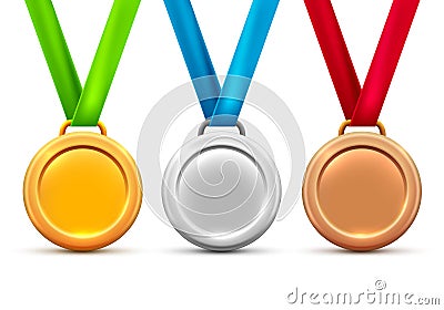Vector silver gold bronze medal award icon. Metal winner trophy prize design Vector Illustration