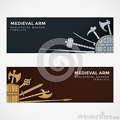 Medieval cold steel arms banners Vector Illustration