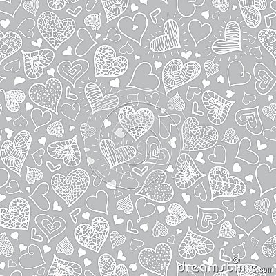 Vector Silver Grey Doodle Hearts Seamless Pattern Design Perfect for Valentine s Day cards, fabric, scrapbooking Vector Illustration