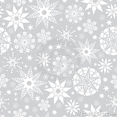 Vector Silver Grey and White Abstract Doodle Stars Seamless Pattern Background. Great for elegant texture fabric, cards Vector Illustration
