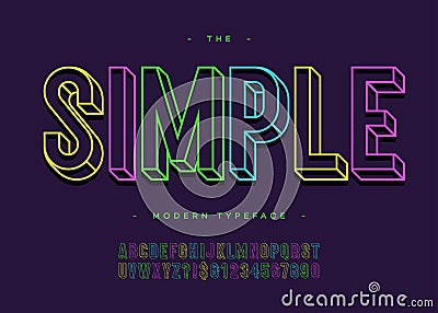 Vector simple alphabet 3d bold typography sans serif colorful line style Vector Illustration