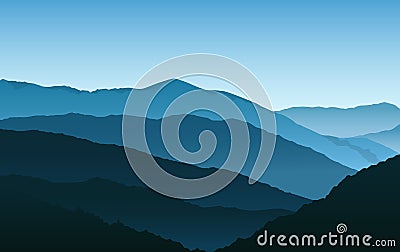 Vector simple blue silhouettes of misty mountains and hills Vector Illustration