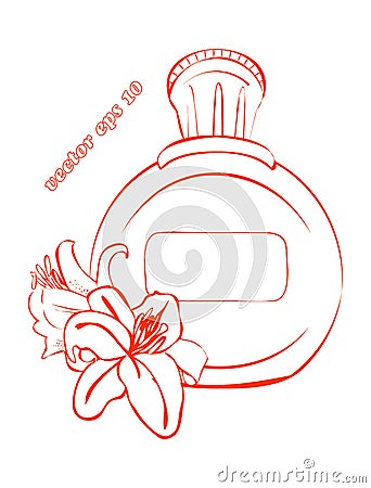 Vector simple bottle with two lily flowers Stock Photo