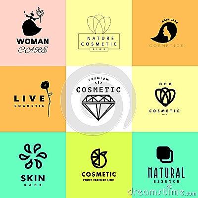 Vector simple flat cosmetic logo template collection. Vector Illustration