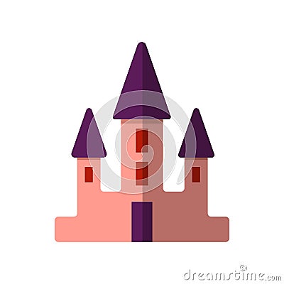 Vector simple flat illustration of pink castle for fairy tale kids illustrations, game app. Pink castle with turrets Vector Illustration