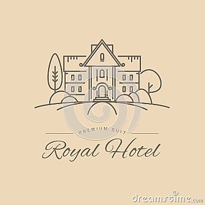 Vector simple flat linear hotel chain logo, insignia design on light background. Vector Illustration