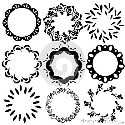 Vector simple floral and geometric circle frames Vector Illustration