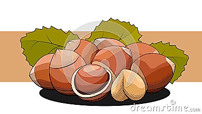 Vector simple illustration of a group of hazelnuts on a label. Vector Illustration