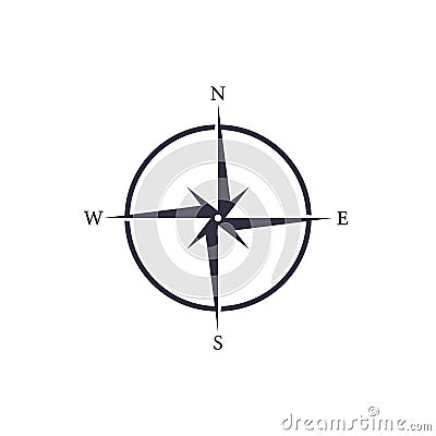 Vector simple nautical compas icon. Navigation map sign Vector Illustration