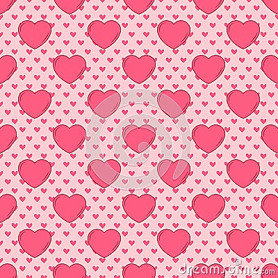 Vector simple seamless cute design in valentines of different sizes and pink for the design of background invitations and cards, t Vector Illustration