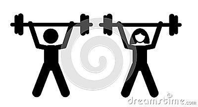 vector simple set 2 stickman man woman, barbell exercise Vector Illustration