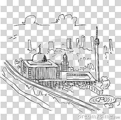 Simple sketchy istiqlal mosque, view from top at transparent effect background Vector Illustration