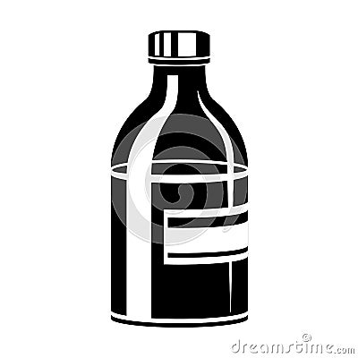 Vector simple style bottle of multi-purpose saline solution flat style, icon template, circle, packing sticker design black Vector Illustration
