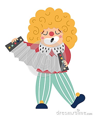 Vector singing clown icon. Circus artist playing harmonica clipart. Amusement holiday man. Cute funny festival character clip art Vector Illustration