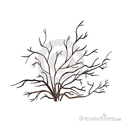 Vector Single Bare Brown Bush Vector Illustration