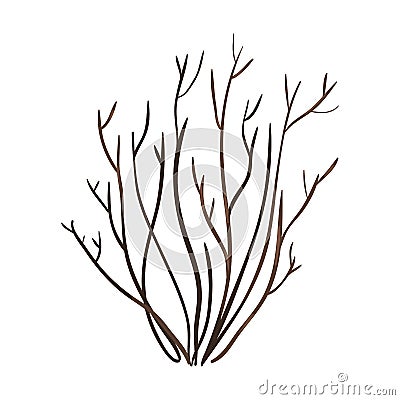 Vector Single Bare Brown Bush Vector Illustration