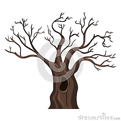 Vector Single Cartoon Brown Bare Oak Tree Vector Illustration