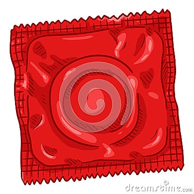 Vector Single Cartoon Condom in Red Package Vector Illustration