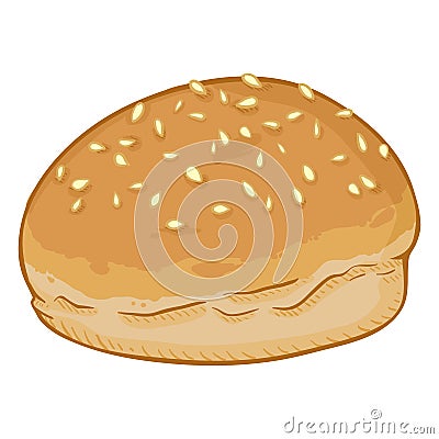 Vector Single Cartoon Illustration - Wheat Bun with Sesame Seeds Vector Illustration